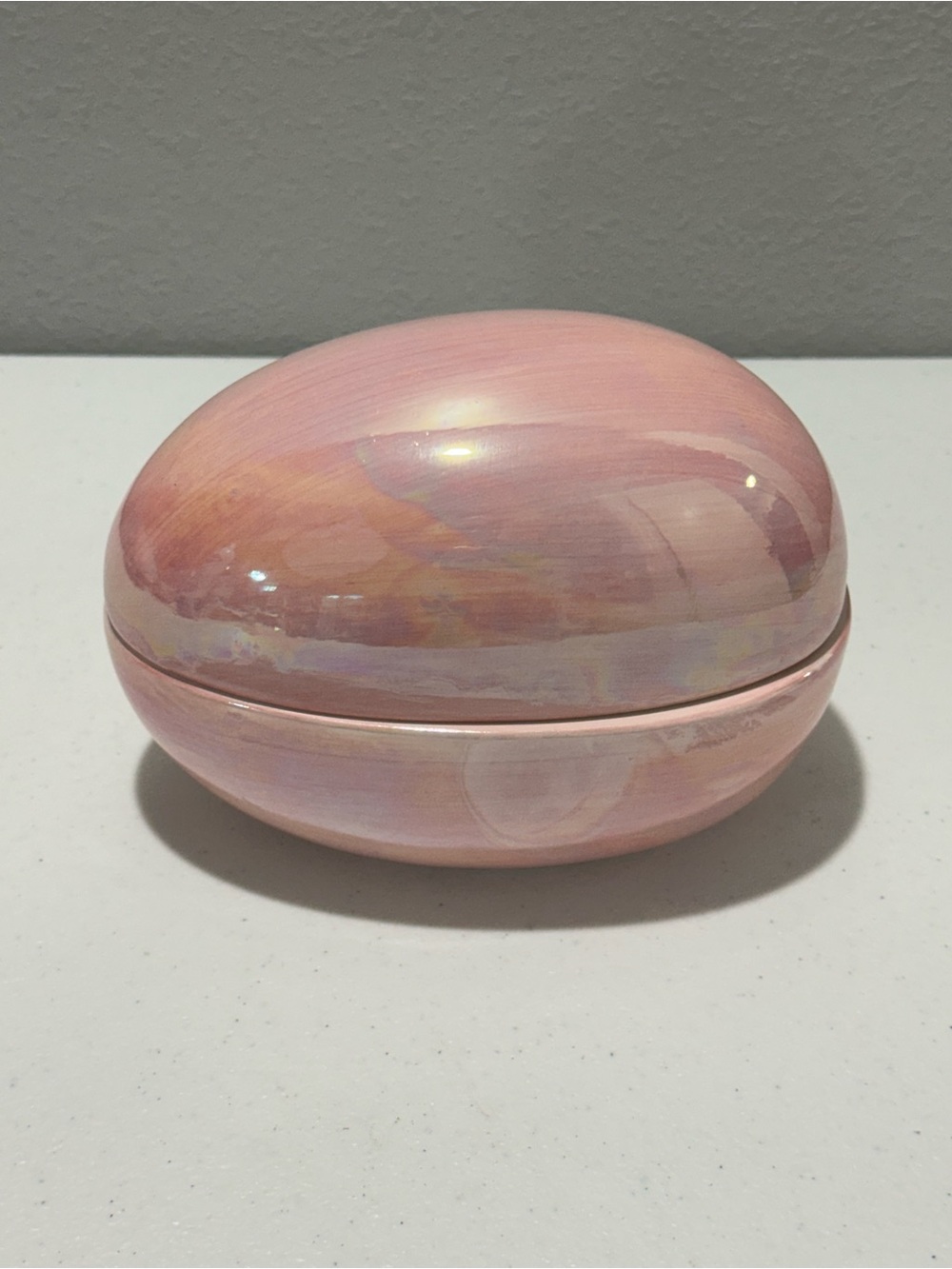 Pink Iridescent Oval Jewelry Trinket Box - Elegant Small Storage